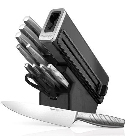 Ninja K62012 Foodi NeverDull Premium 12-stuk Duitse vlekvrye staal messtelsel met ingeboude skerpmaker, vlekvrye staal/swart