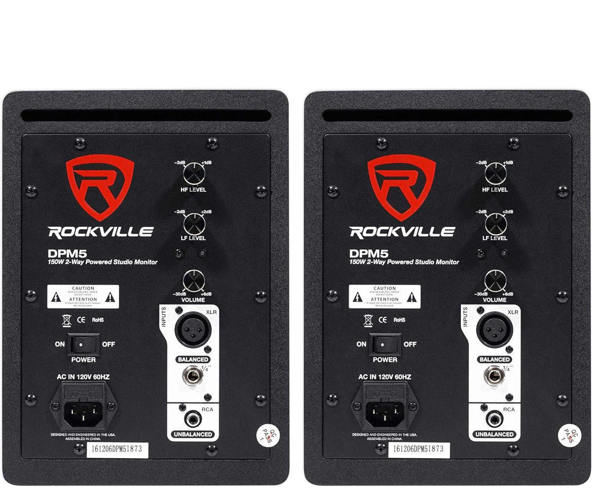 Rockville 2 DPM5C Dual Powered 5.25" 300w Active Recording Studio Monitors+Pads