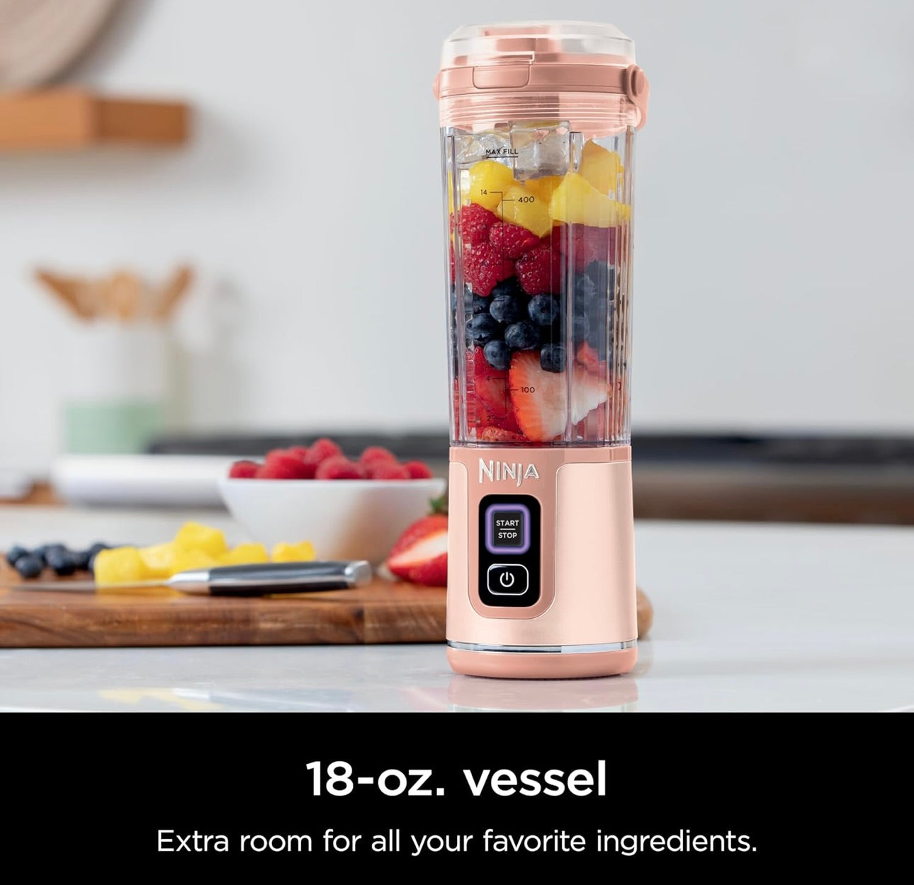 Ninja BC155PS Blast Two-Pack Portable Blender, Cordless, 18oz. Vessel, Personal Blender BPA Free, Leakproof-Lid & Sip Spout, Rechargeable, Dishwasher Safe Parts - Peach & Stone