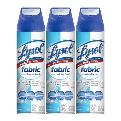 Lysol Stofontsmettingsmiddel Spuit, Saniterende en Antibakteriese Spuit, Vir Ontsmetting en Ontgeuring van Sagte Meubels, Sondoorstoofde Linne 15 FL. Oz (Pak van 3)