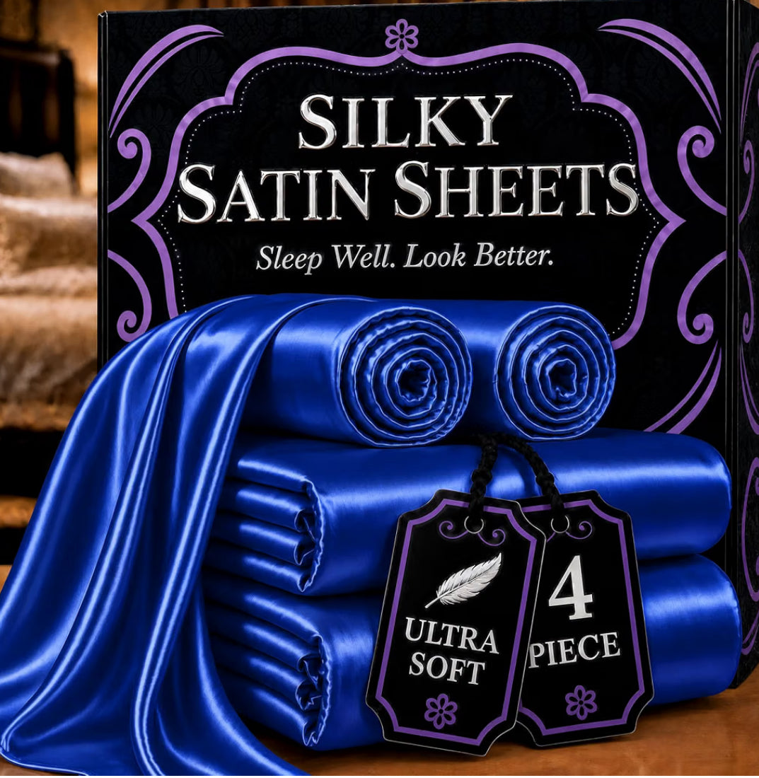 DECOLURE Satin Bed Sheets - 4 Piece Luxury Silky Twin Size Bedding Set - Softer Than Silk, Wrinkle-Free with 15” Deep Pocket Fitted Sheet, Perfect for Hair & Skin, Gifts for Women (Blue)