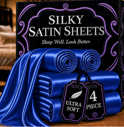 DECOLURE Satin Bed Sheets - 4 Piece Luxury Silky Twin Size Bedding Set - Softer Than Silk, Wrinkle-Free with 15” Deep Pocket Fitted Sheet, Perfect for Hair & Skin, Gifts for Women (Blue)