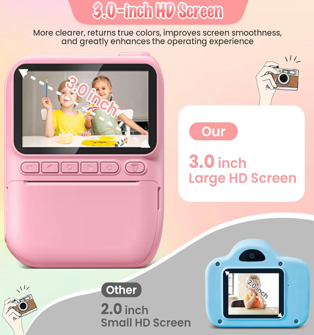 Kitsdruk Kamera 3.0" HD 32MP Kinders 1080P m/ 3 Rolle Drukkerpapier 32GB SD Kaart (Pienk)