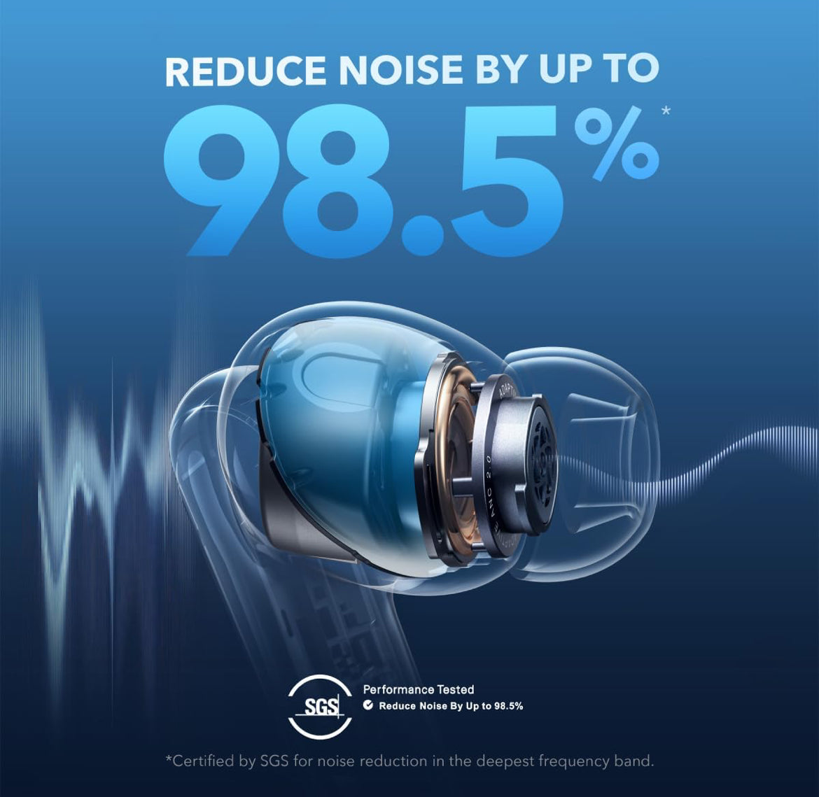 Soundcore by Anker Liberty 4 NC Wireless Noise Cancelling Earbuds, 98.5% Noise Reduction, Adaptive Noise Cancelling to Ears and Environment, Hi-Res Sound, 50H Battery, Wireless Charging, Bluetooth 5.3