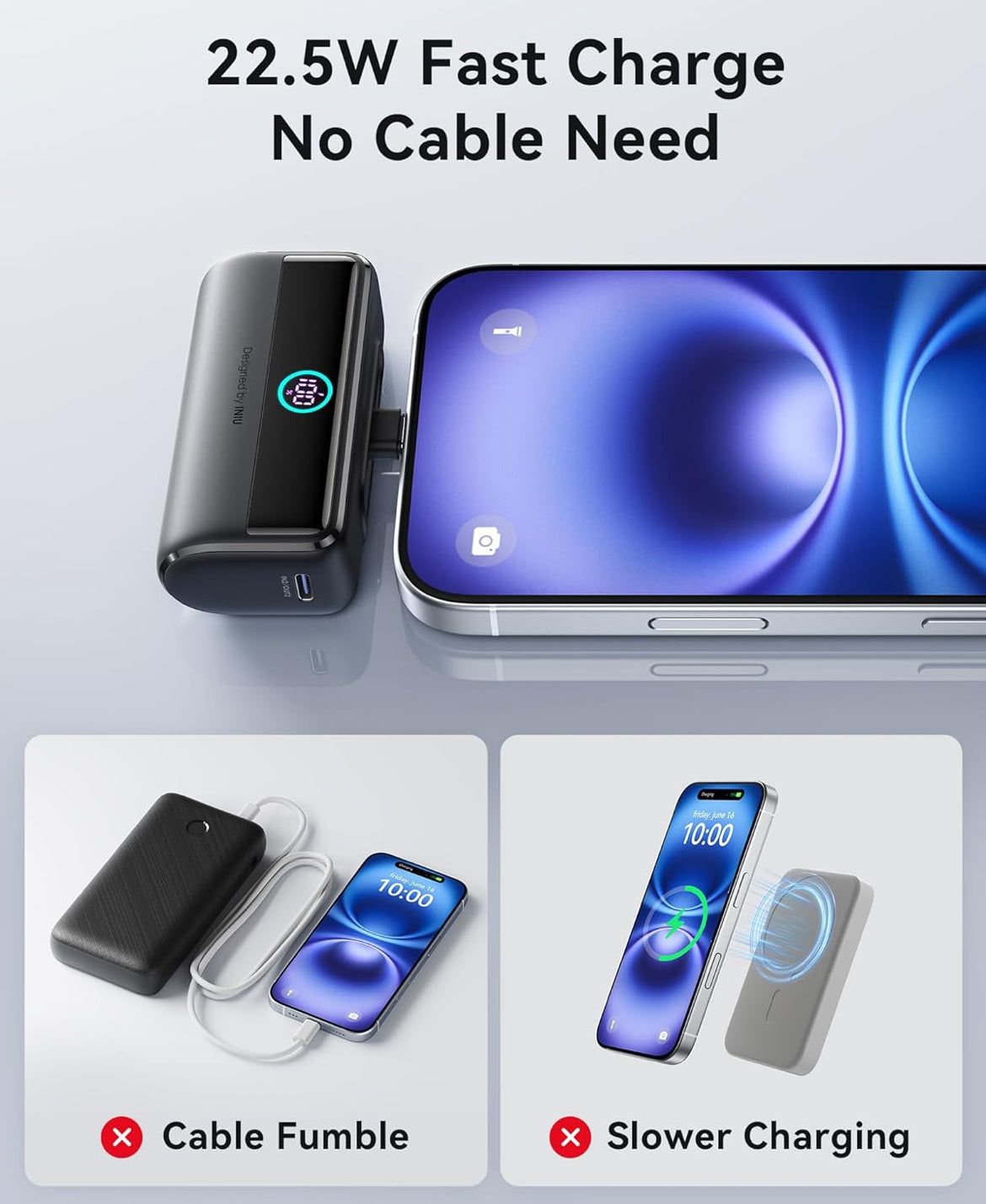 INIU Mini Portable Charger, 5500mAh Power Bank with Build-in USB-C Connector, 22.5W PD Fast Charging USB C in&Out Battery Pack, External Phone Charger for iPhone 16/15, Samsung S23 S22, Google etc