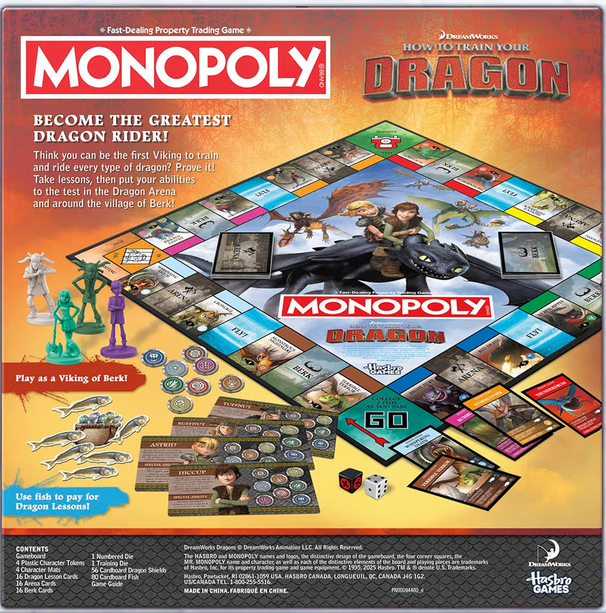 Monopoly DreamWorks How to Train Your Dragon Edition Board Game, 2 to 4 Players, Fun Family Games
