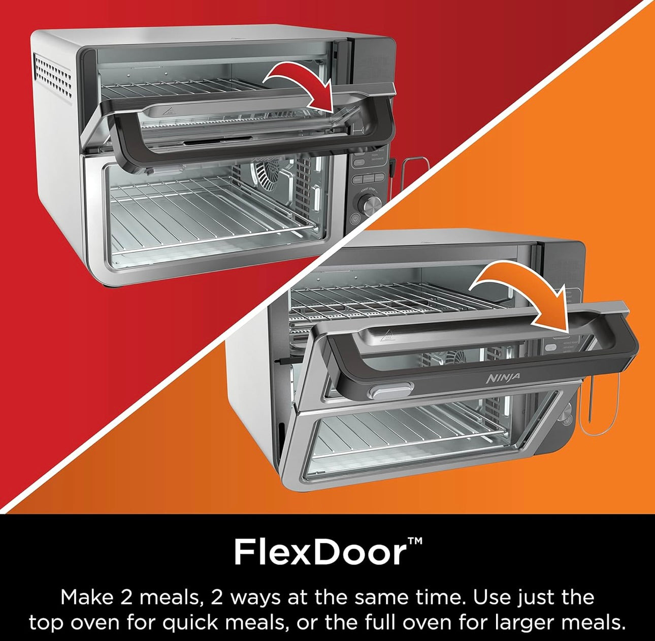 Ninja DCT451 12-in-1 Smart Double Oven with FlexDoor, Thermometer, FlavorSeal, Smart Finish, Rapid Top Convection and Air Fry Bottom - Stainless Steel