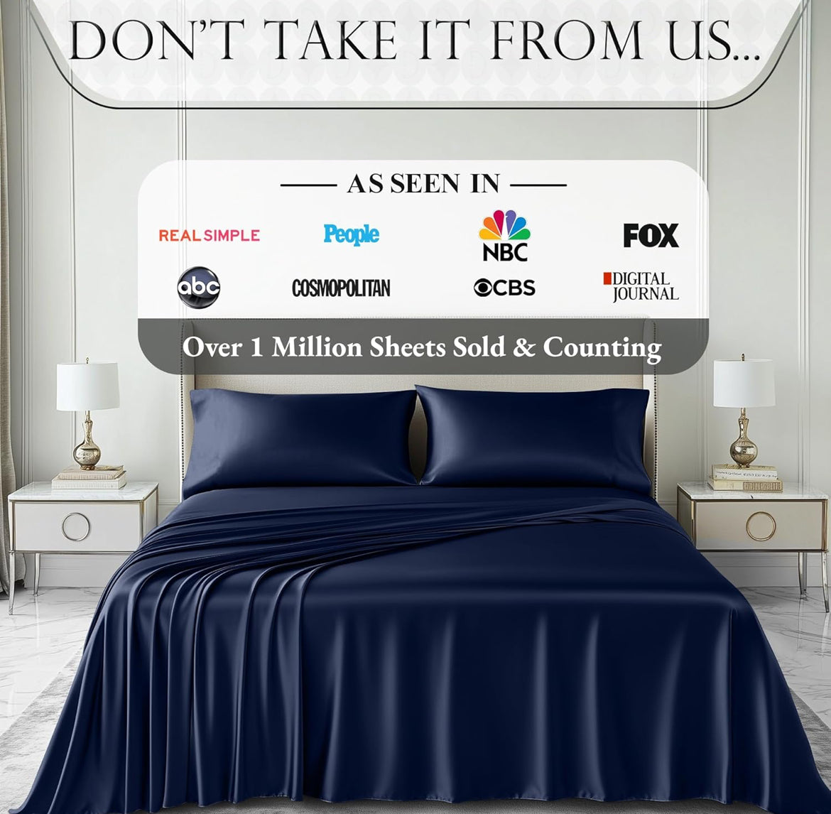 DECOLURE Satin Bed Sheets - 4 Piece Luxury Silky Queen Size Bedding Set - Softer Than Silk, Wrinkle-Free with 15” Deep Pocket Fitted Sheet, Perfect for Hair & Skin, Gifts for Women (Navy Blue)