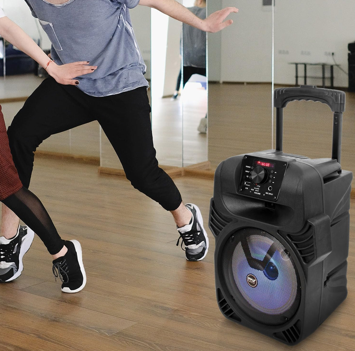 Rechargeable 8" Portable Bluetooth Speaker 500W Indoor/Outdoor Karaoke Machine Sound System - Multi-Color LED Party Lights, Mic Input, FM Radio, MP3/USB & Remote Control (Black)