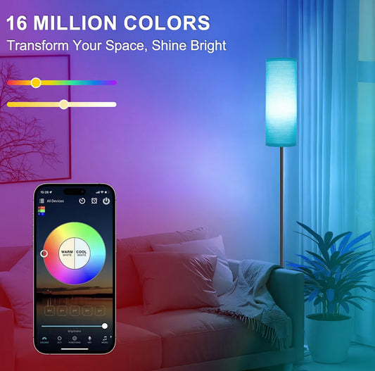 Hoë Staande Lampe, Moderne RGB Slim Gloeilamp, Verstelbare Helderheid, 800 LM - Voetskakelaar