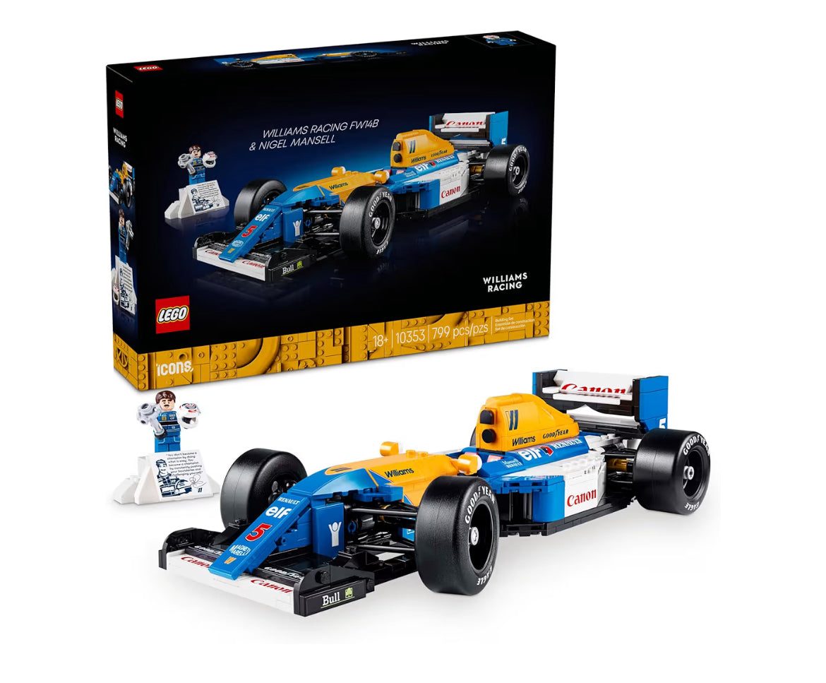 LEGO Icons Williams Racing & Nigel Mansell F1 Modelmotorstel - Boustel F1 selfdoenhandwerk vir Vertoon