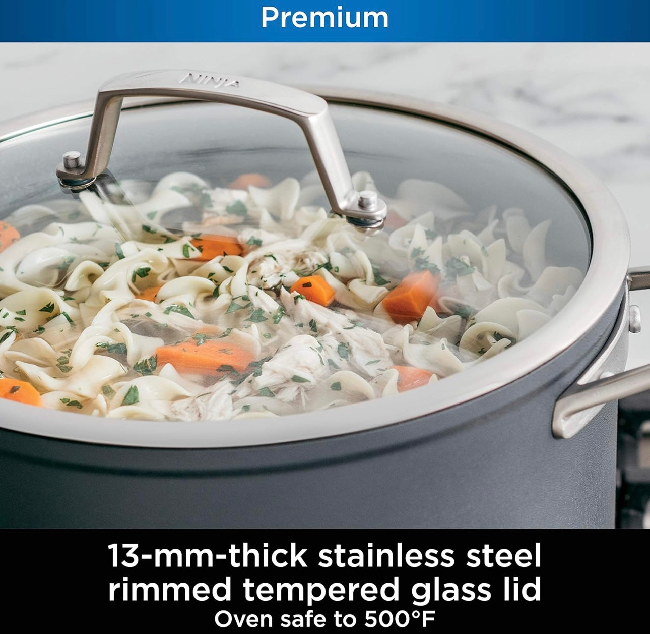 Ninja C33000 Foodi NeverStick Premium 3-Stuk Kookgerei Stel, 30 cm Braaipan, 4.7 Liter Soteerpan met Glasdeksel, Hard-Geanodiseer, Kleefvry, Duursaam en Oondveilig tot 260°C, Leigrys