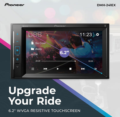 Pioneer 6.2" Resistive Touchscreen Double Din Car StereoDigital Multimedia Receiver, Bluetooth, Backup Camera, AM/FM Radio, FLAC, USB, Short Chassis, 13-Band EQ, 50W x 4 Output