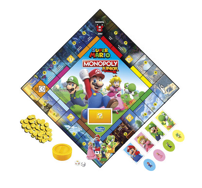 Monopoly Junior Super Mario Edition Board Game - Explore The Mushroom Kingdom as Mario, Peach, Yoshi, or Luigi