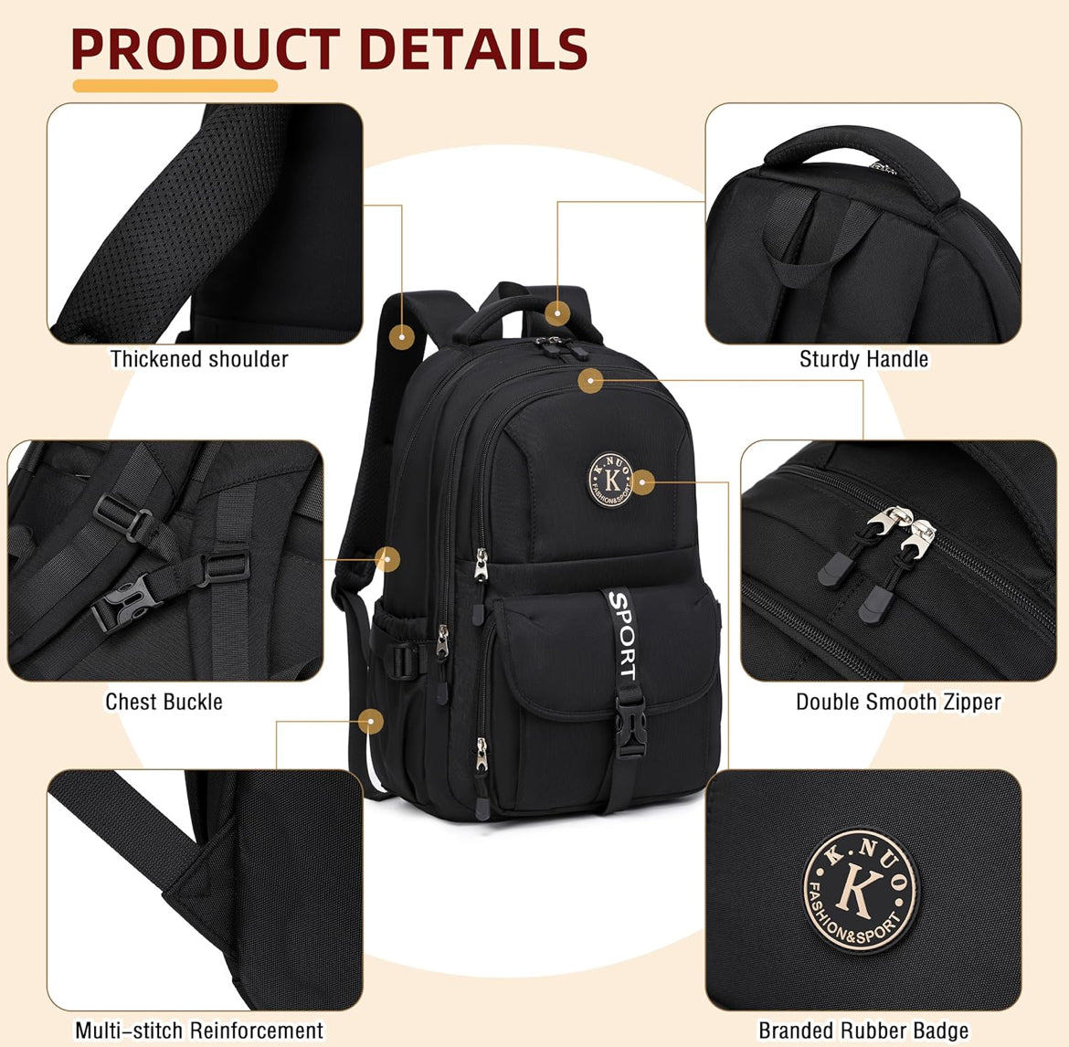 College Backpack, Travel Laptop Backpacks, Large Kids School Bag for Teens Girls Boys Students Bookbag Fit for 15.6 Inch Computer Waterproof Business Work Back Pack for Women Men Daypack Black