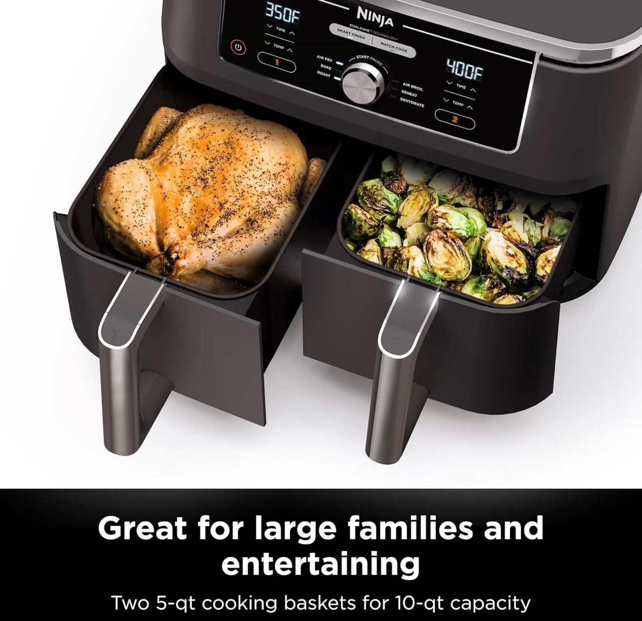 Ninja DZ401 Foodi 10 Quart 6-in-1 DualZone XL 2-Basket Air Fryer with 2 Independent Frying Baskets -  Grey