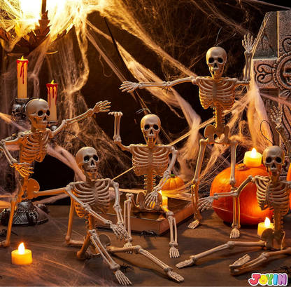 JOYIN 5 STK Verstelbare Halloween Skelet Dekor 40 cm, Volle Liggaam Verstelbare Gewrigte Hangende Skelette vir Halloween Versierings, Begraafplaas Rekwisiete, Spookhuis Bykomstighede, Grillerige Toneel Partytjie Geskenke