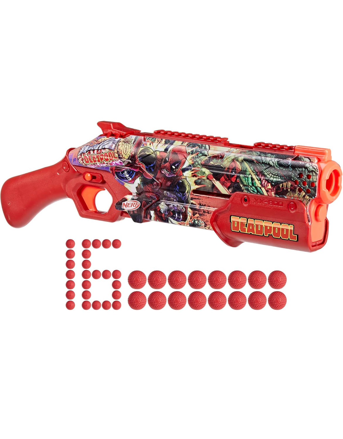 Nerf Marvel Deadpool Blaster, 16 Nerf Rival Accu-Rounds, Pump Action, Breech Load, Gifts for Teens, 14+