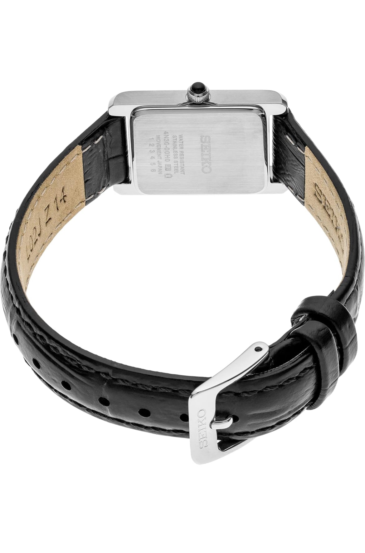SEIKO Essentials-horlosie waterbestand met reghoekige vlekvryestaalkas en leerband - WIT