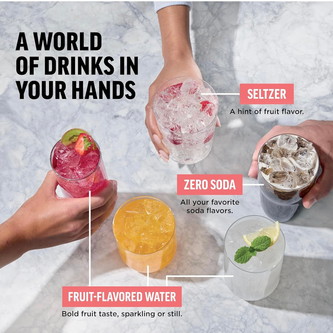 Ninja Thirsti Max Custom Hydration System, Soda Maker, Sparkling Water Maker, Custom Still & Sparkling Drinks, Compact Design, With 60L CO₂ Cylinder & Flavored Water Drops - Silver