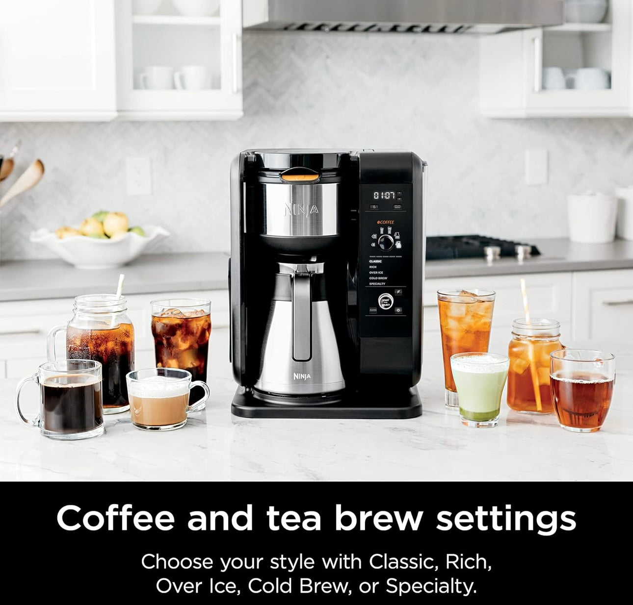 Ninja Hot and Cold Brewed System, Tea & Coffee Maker, with Auto-iQ 50 oz Thermal Carafe (Black) CP307