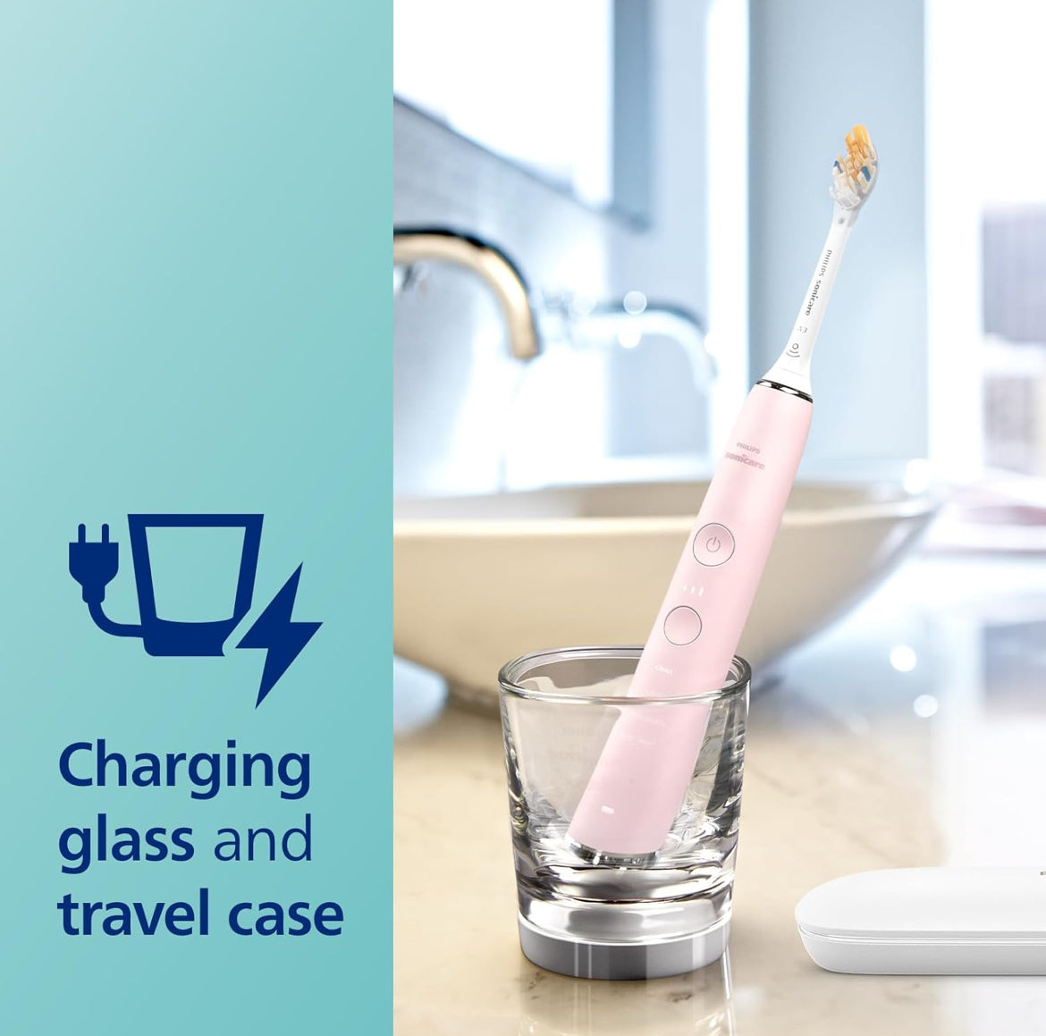 Philips Sonicare DiamondClean Smart 9300 Elektriese Tandeborsel, Soniese Tandeborsel met Toepassing, Druksensor, Borselkopbespeuring, 4 Borselmodusse en 3 Intensiteitsvlakke - Pienk, Model HX9903/25