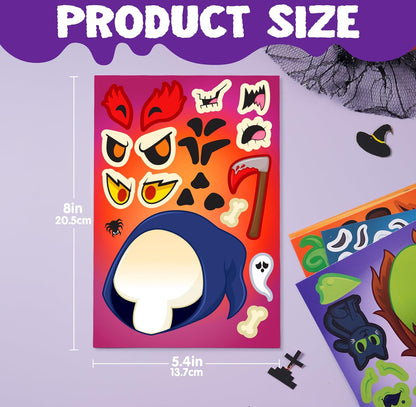 JOYIN 36 STKS Halloween Make-a-face Plakkerblad, Kinders Partytjie Guns Handwerkbenodigdhede, Maak Jou Eie Karakter Plakkers met Vampier, Heks, Frankenstein, Spook, Halloween Lekkernye Klasaktiwiteite Speletjie