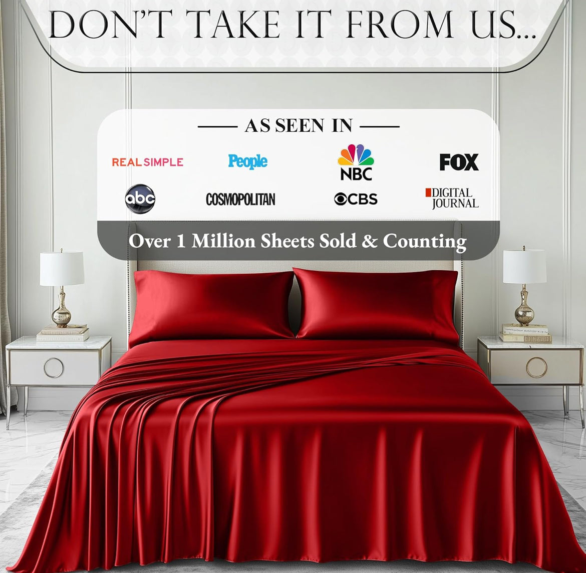 DECOLURE Satin Bed Sheets - 4 Piece Luxury Silky Queen Size Bedding Set - Softer Than Silk, Wrinkle-Free with 15” Deep Pocket Fitted Sheet, Perfect for Hair & Skin, Gifts for Women (Red)