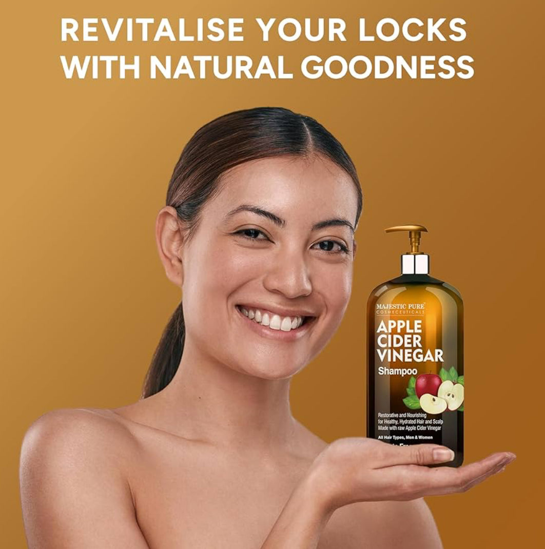 Pure Apple Cider Vinegar Shampoo - Restores Shine & Reduces Itchy Scalp, Dandruff & Frizz - Sulfate Free, for All Hair Types, Men and Women - 16 fl oz (Pack of 2)