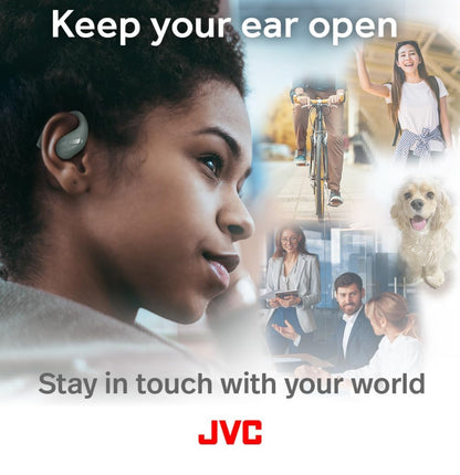 JVC Nuwe Oopoor Ware Draadlose Oorfone met 16mm Groot Drywers vir Kragtige Klank, Enkeloor-gebruik, Kompakte Grootte, en Lang Batterylewe (tot 38 Uur) - HANP50TG (Groen)