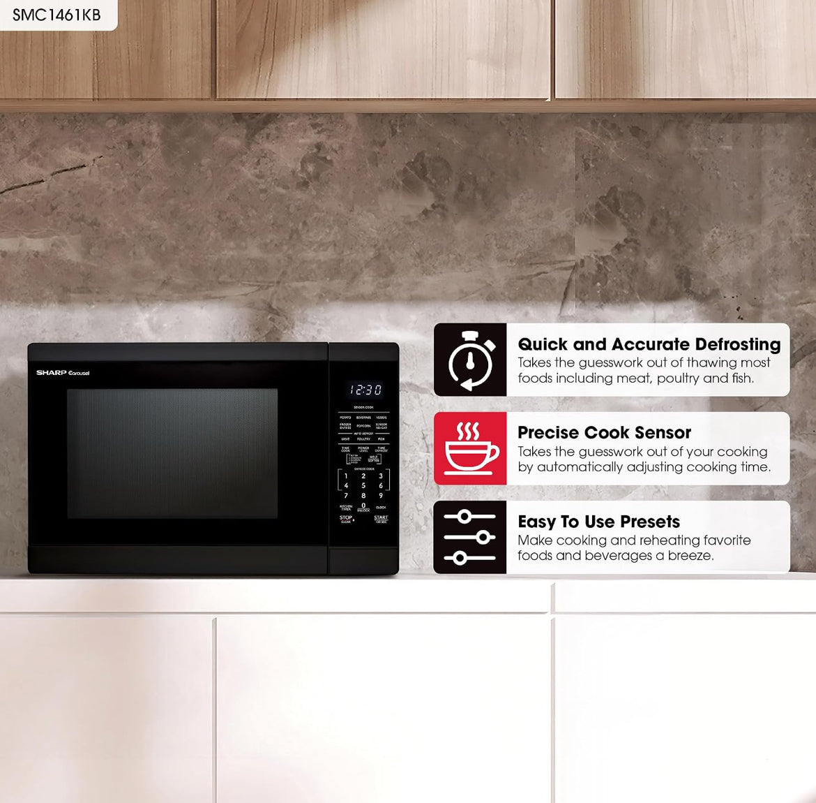 Sharp SMC1461KB 1.4 cu. ft. 1100W Black Countertop Microwave Oven
Removable 12.4" Carousel Turntable