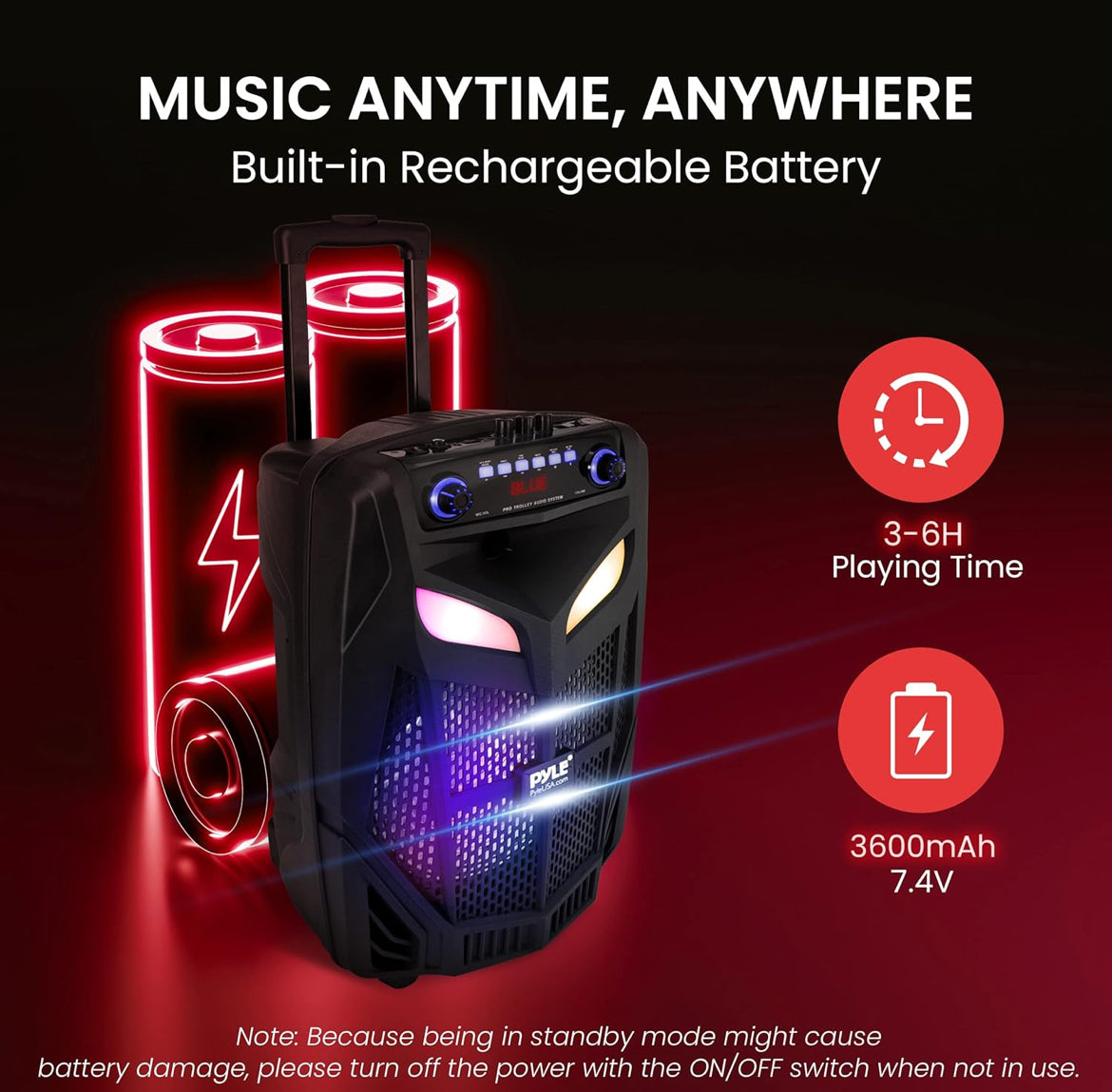Portable Bluetooth PA Speaker System 600W 10” Outdoor BT Speaker - Includes 2 Wireless Microphones, Party Lights, USB SD Card Reader, FM Radio, Rolling Wheels - Remote Control