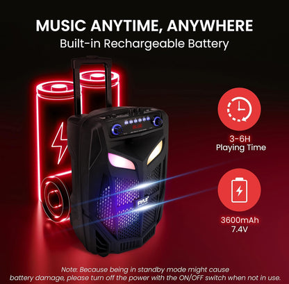 Portable Bluetooth PA Speaker System 600W 10” Outdoor BT Speaker - Includes 2 Wireless Microphones, Party Lights, USB SD Card Reader, FM Radio, Rolling Wheels - Remote Control