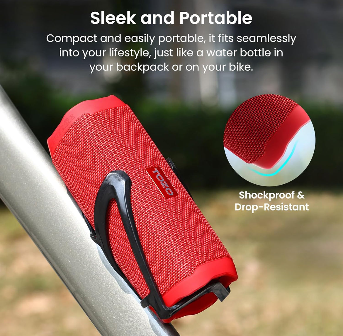 PA2 Portable Bluetooth Speaker w/ Dual Drivers & Dual Bass Diaphragms, Deep Bass Loud Stereo Sound, 25H Playtime, Custom EQ - RED