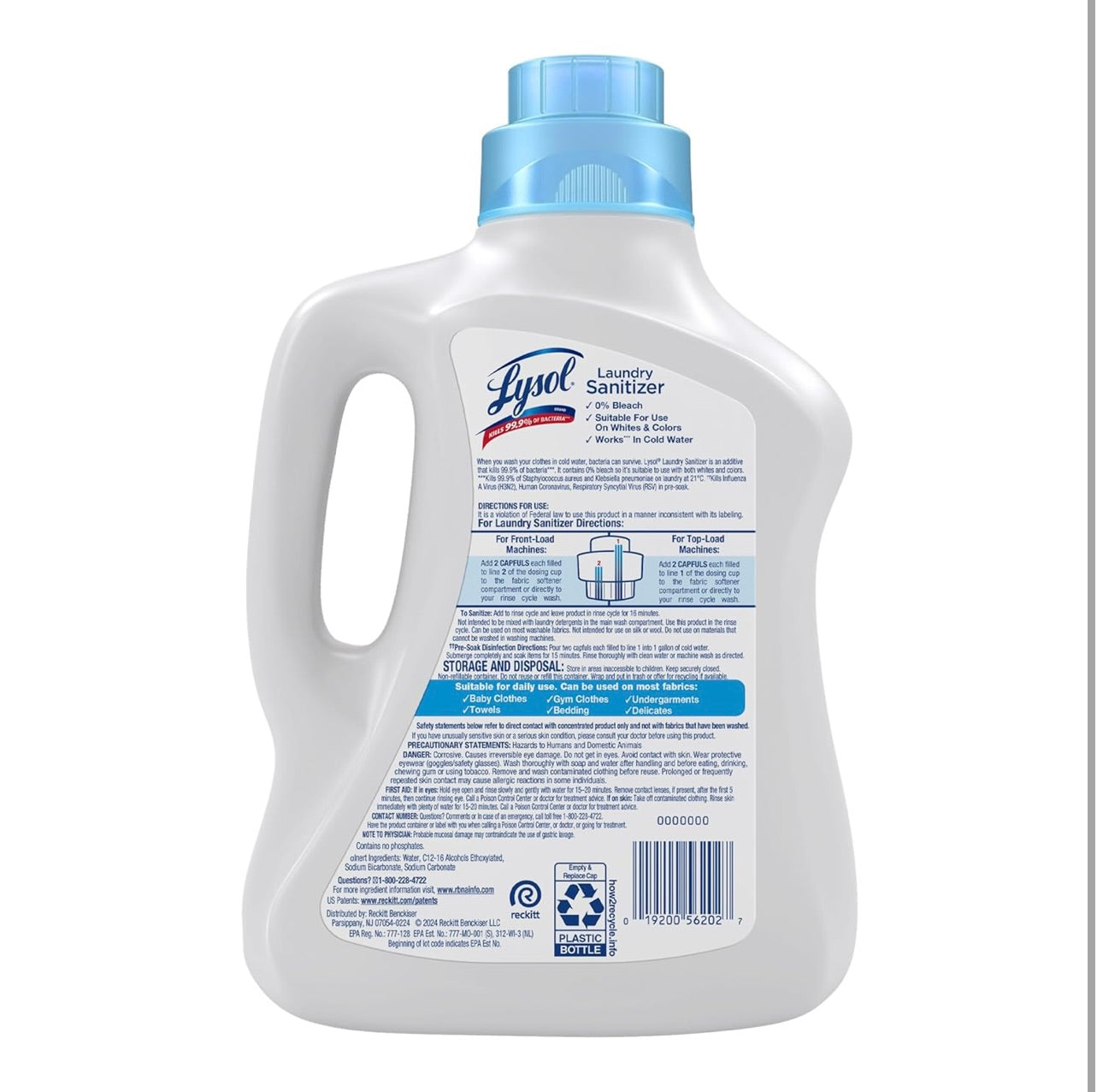 Lysol Wasgoed Saniteerder Byvoegsel, Vry & Helder, Vry van Geur en Kleurstowwe, 0% Bleikmiddel Wasgoed Saniteerder, Bakterie-veroorsakende Wasgoed Reuk Verwyderaar, Ongegeur, 90 Fl Oz (Pak van 1) - Verpakking Kan Verskil