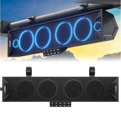 25" 6-Speaker UTV Sound Bar w/ Bluetooth, RGB ATV Soundbar5 00W Peak Power, IP66 Waterproof, FM Radio/USB/AUX, Detachable Remote