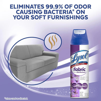 Lysol Lap Ontsmettingssproei, Saniterende en Antibakteriese Sproei, Vir die Ontsmetting en Ontgeuring van Sagte Meubels, Laventellande 15 Vl. Ons (Pak van 3)