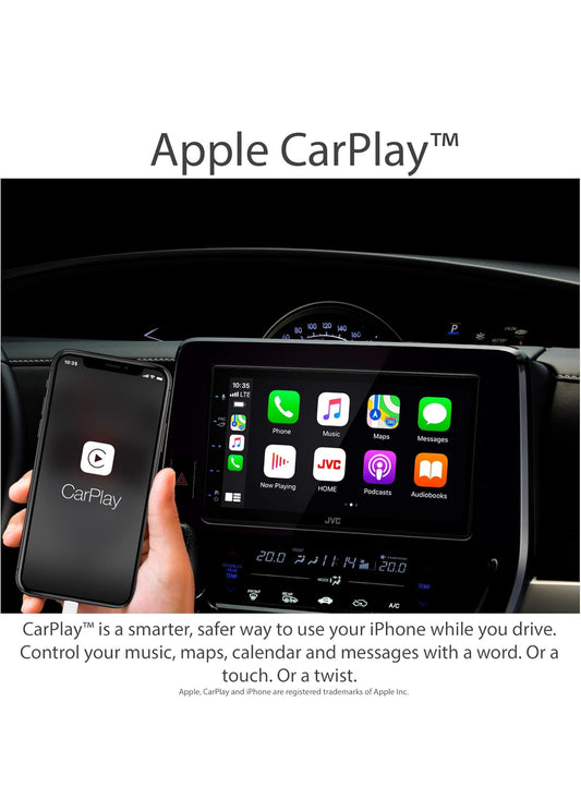 JVC KW-M56BT Apple CarPlay Android Auto Multimedia Speler met 6.8" Kapasitiewe Raakskerm, Bluetooth Oudio en Handsfree Oproepe, MP3 Speler, Dubbel DIN, 13-Band EQ, SiriusXM, AM/FM Motorradio