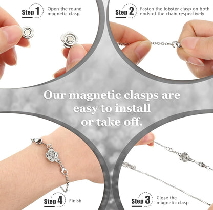12 Stuks Halsnoer Magnetiese Sluitings en Hegters Karabiners Silwer Magnetiese Juweliersware Sluitings Sluitende Halsnoer Verlengstukke Ronde Strassbal Magnetiese Sluitings vir Armbande Maak Meervoudige Style