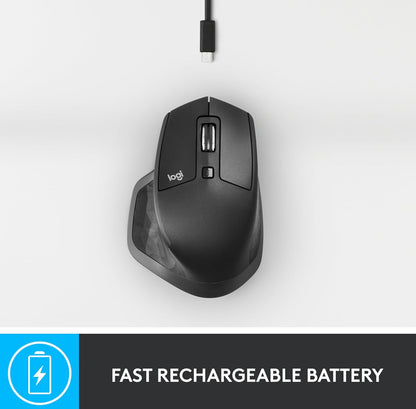 Logitech MX Master 2S Bluetooth Edition Koordlose Muis – Gebruik op Enige Oppervlak, Hipervinnige Rol, Ergonomies, Herlaaibaar, Beheer Tot 3 Apple Mac- en Windows-rekenaars – Grafiet