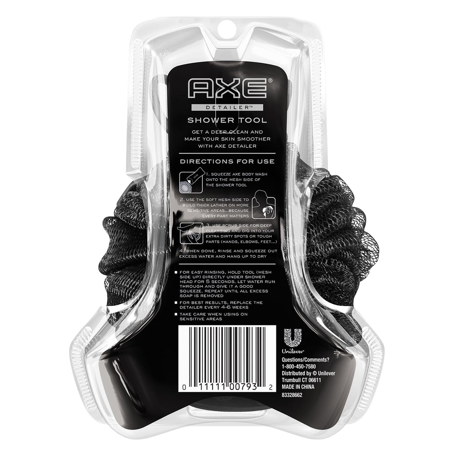 AXE Mens Shower Scrubber Tool, 2-Sided Detailer, Gray Color, Mesh Side for Lathering, Exfoliator for Smoothing Dry, Rough Skin - (Pack of 2)
