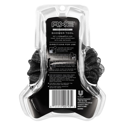 AXE Mens Shower Scrubber Tool, 2-Sided Detailer, Gray Color, Mesh Side for Lathering, Exfoliator for Smoothing Dry, Rough Skin - (Pack of 2)