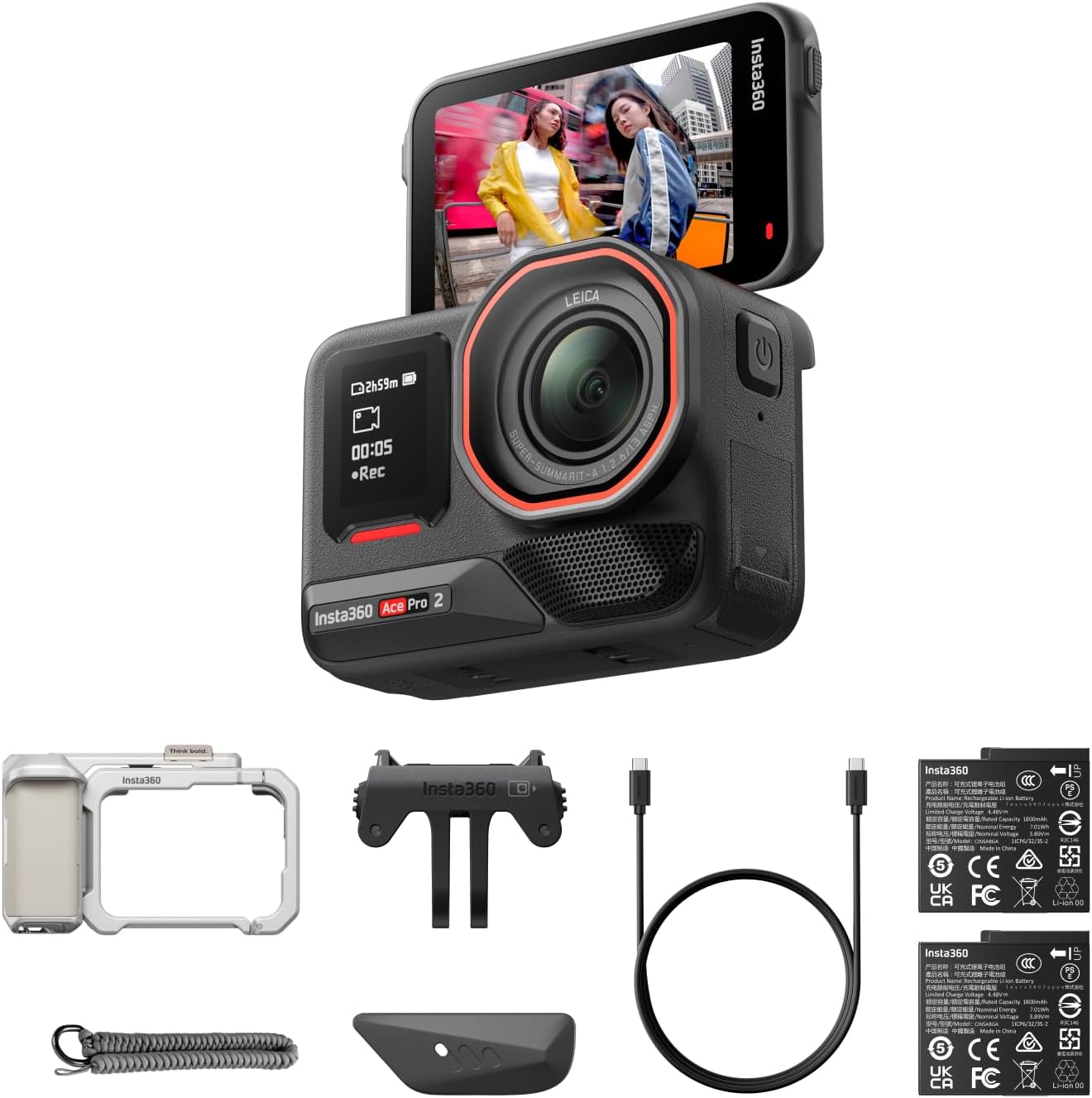 Insta360 Ace Pro 2 Xplorer Bundle Dual Battery- 8K Waterproof Action Camera Co-Engineered with Leica, 1/1.3" Sensor, Dual AI Chip, Leading Low Light, Superior Audio, Flip Screen & AI Editing for Vlogs