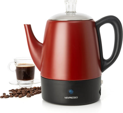 Mixpresso Rooi Klein Perkolator Koffiepot Elektries 4 Koppies, Vlekvrye Staal Koffiemaker, Koffie Perkolator Elektries Met Warmhou-funksie, 4 Koppies Vlekvrye Staal Perkolator Met Mandjie
