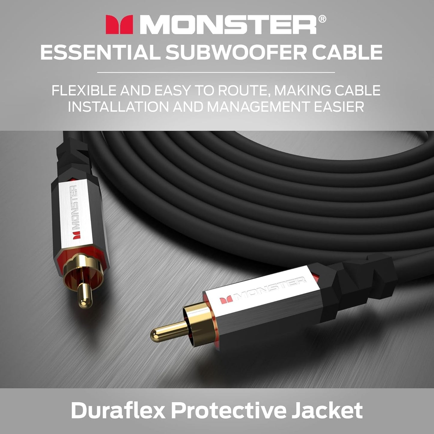 Monster Essentials Premium Subwooferkabelkonnektor vir Tuisflieks en Motors, RCA Subwoofer Oudiokabel, 13.1vt