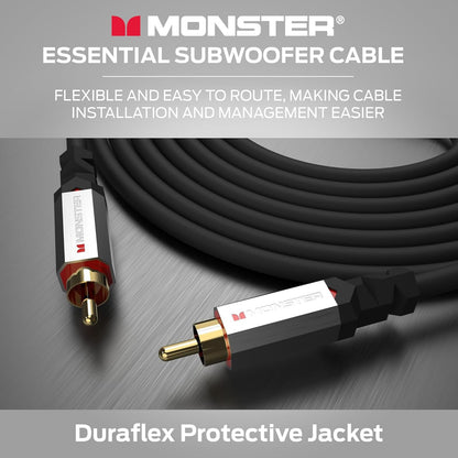 Monster Essentials Premium Subwooferkabelkonnektor vir Tuisflieks en Motors, RCA Subwoofer Oudiokabel, 13.1vt