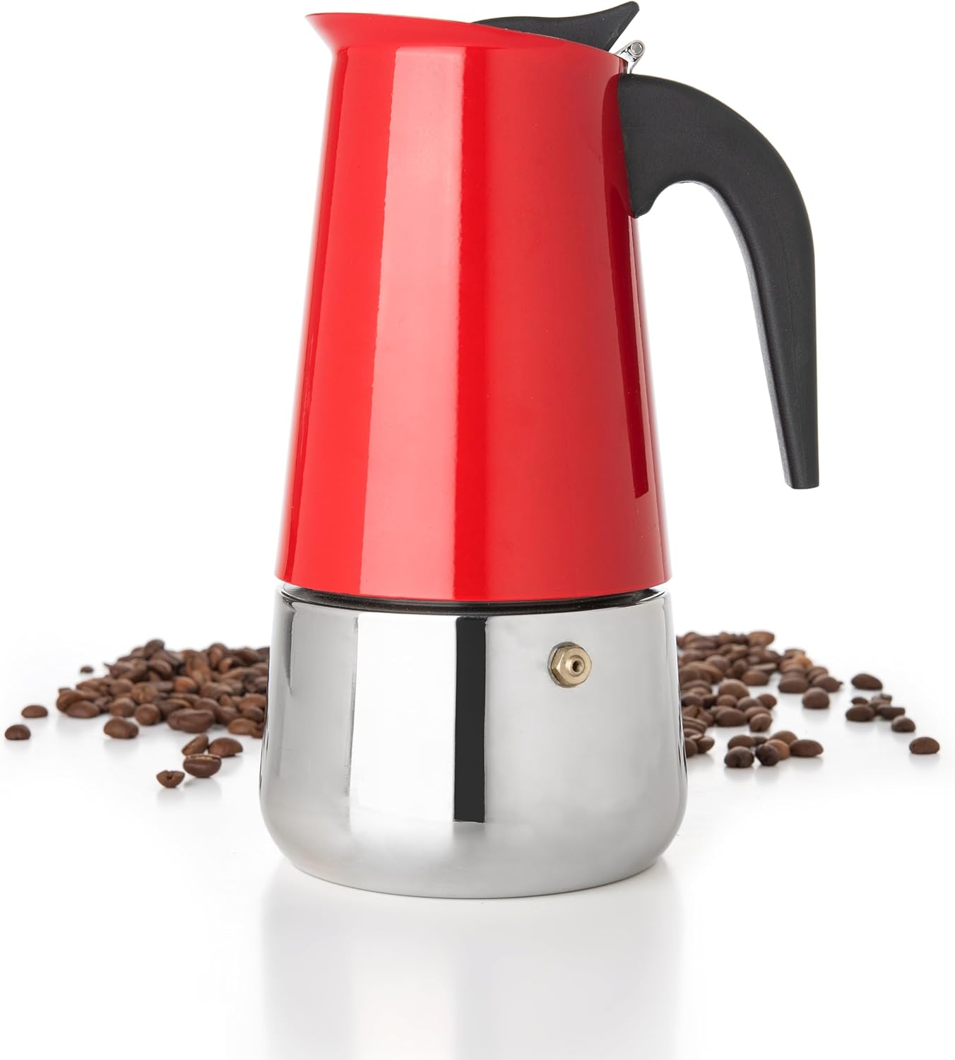 Mixpresso Rooi 9 Kophouer Greca Stoofplaat Espresso Pot 450ml/15oz, Moka Pot met Koffieperkolator-ontwerp, Vlekvrye Staal Stoofplaat Koffiemaker vir Kamp of Tuisgebruik, Italiaanse Stoofplaat Espressomaker