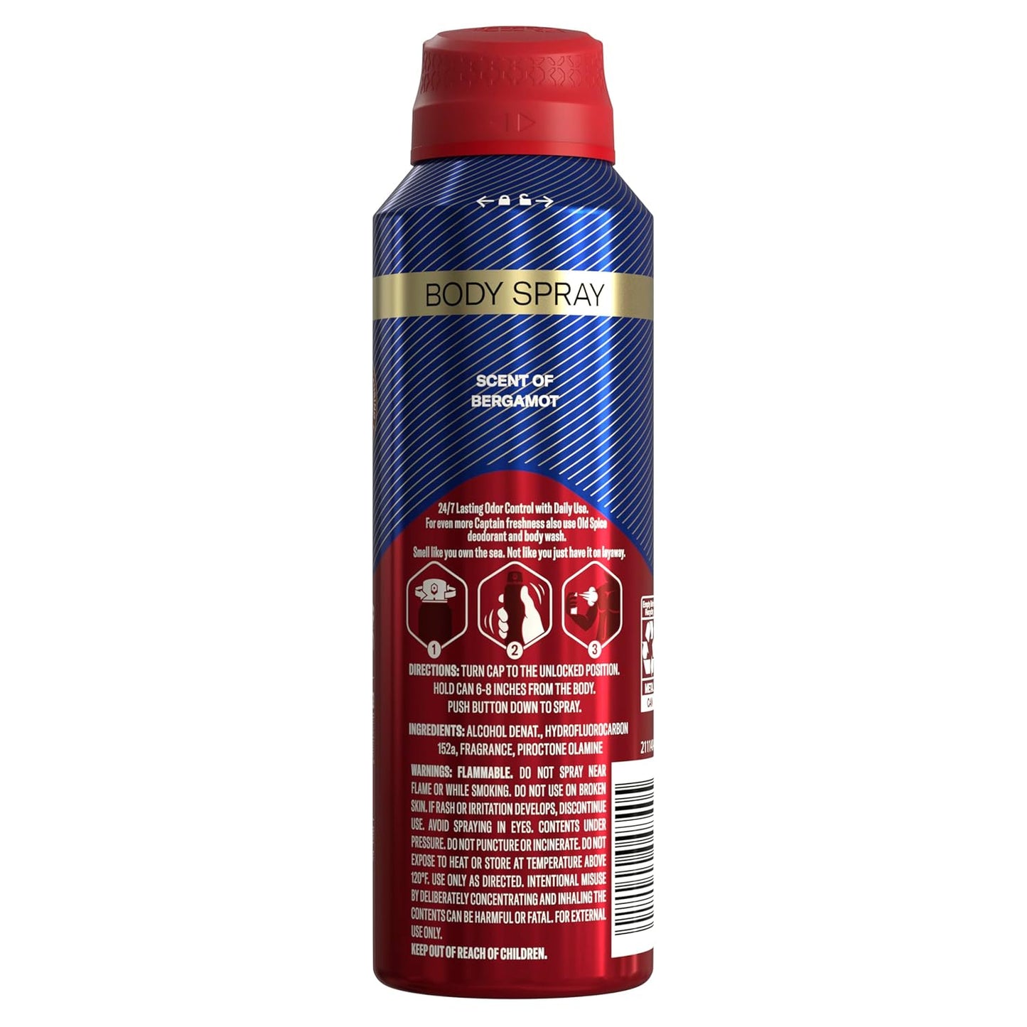 Old Spice Aluminum Free Body Spray for Men, 24/7 Odor Protection, Cologne Quality Scent, Captain w/ Bergamont Scent (Pack of 3)