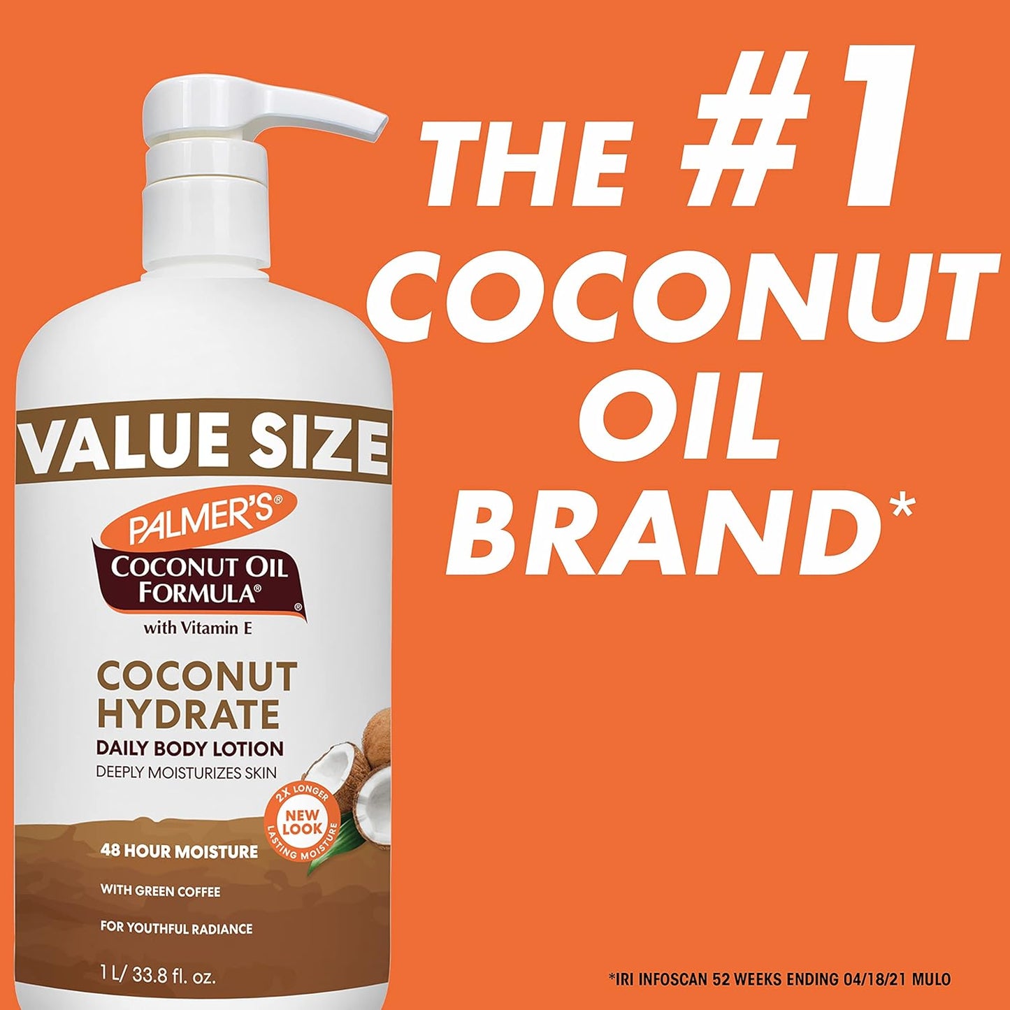 Palmer's Coconut Oil Formula Body Lotion for Dry Skin, Hand & Body Moisturizer w/ Green Coffee Extract & Vitamin E, Value Size Pump Bottle - 33.8 Fl Oz (Pack of 1)