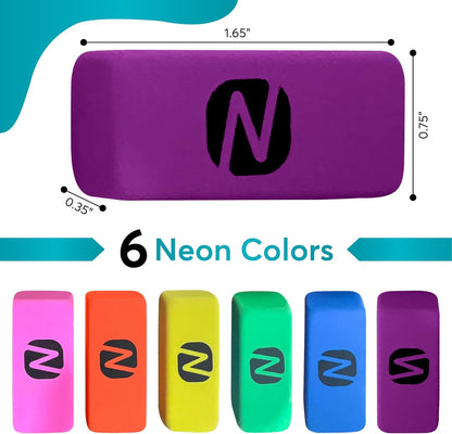 Neon Erasers for Kids – 12-Pack Bulk Pencil Erasers for School, Office, and Art Supplies – Fun Bright Colors, Smudge-Free, Latex-Free